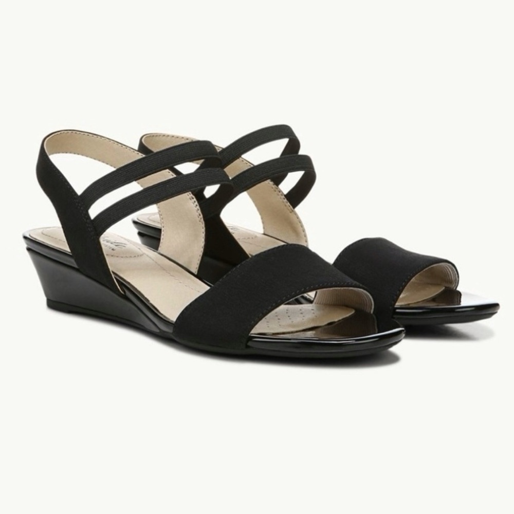 Life Stride Yolo Black Strappy Dress Wedge Sandal Size 6